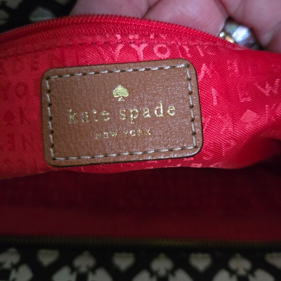 Kate Spade Logo Canvas Leather Shoulder Hobo Bucket Designer Bag Zip Closure - Picture 9 of 9